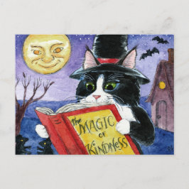 Cute Cat Halloween Art Witch Magic Briefkaart