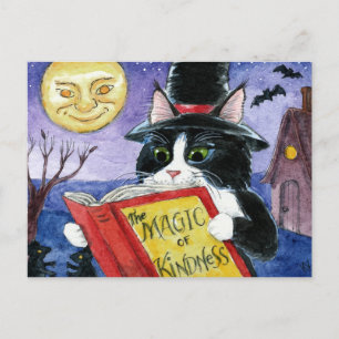 Cute Cat Halloween Art Witch Magic Briefkaart