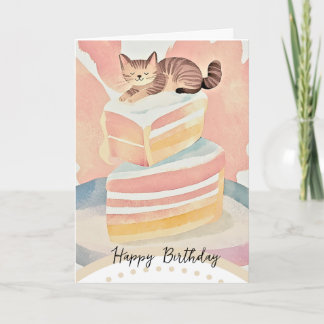 cute cat happy birthday kaart