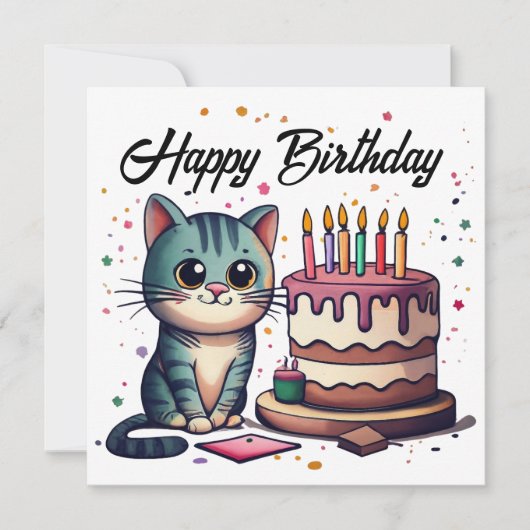 Cute Cat Happy Birthday Kaart (Voorkant)