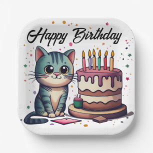 Cute Cat Happy Birthday Papieren Bordje