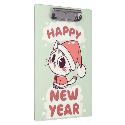 cute cat  happy new year clipboard klembord (Rechts)