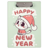 cute cat happy new year clipboard klembord (Voorkant)