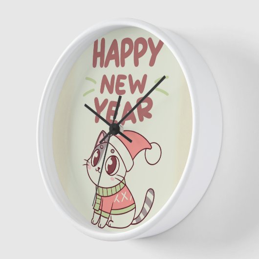 cute cat happy new year clock (Hoek)