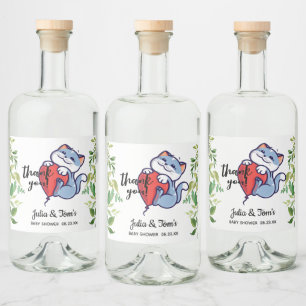 Cute Cat Hartelijk dank Baby shower Liquor Fleslab Likeurfles Etiket