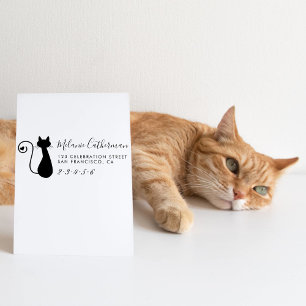 Cute Cat & Heart   Aangepast naam en retouradres Rubberstempel