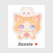 Cute Cat Heart Hands with Hamster on Head Sticker (Feuille)