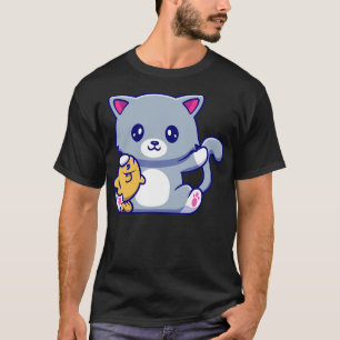 Cute Cat Holding Fish T-shirt