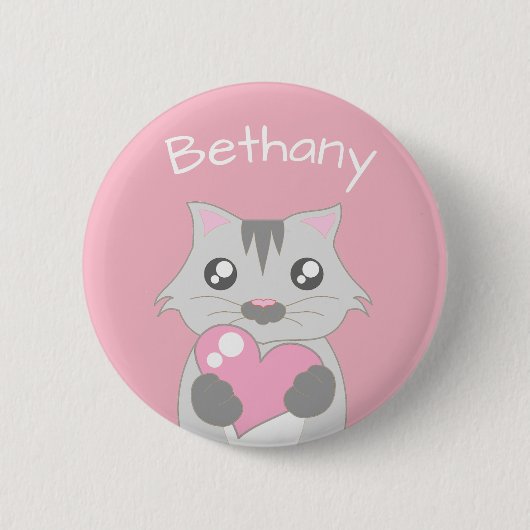 Cute Cat Holding roze hart Aangepaste Kinderen Ronde Button 5,7 Cm (Voorkant)