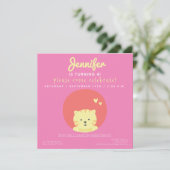 Cute Cat - Hot Pink Kids Birthday Party Uitnodigin Kaart (Staand voorkant)