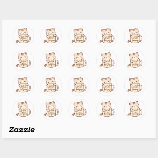Cute Cat Hug Coffee Love Language Ronde Sticker (Vel)