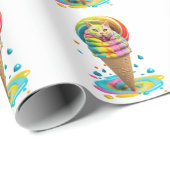Cute Cat Ice Cream Cone kleurful Cadeaupapier (Rol Hoek)