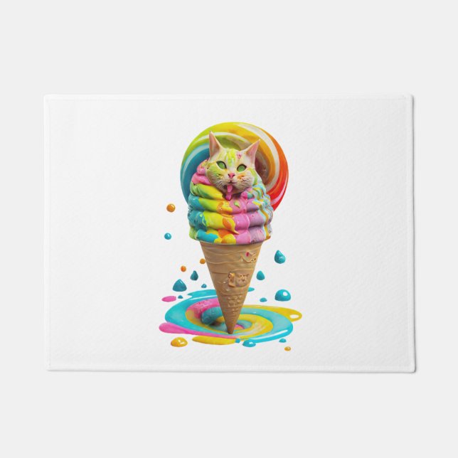 Cute Cat Ice Cream Cone kleurful Deurmat (Voorkant)