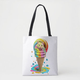 Cute Cat Ice Cream Cone kleurful Draagtas