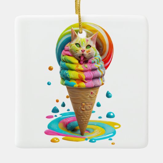 Cute Cat Ice Cream Cone kleurful Keramisch Ornament (Voorkant)