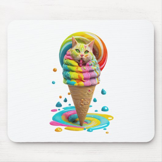 Cute Cat Ice Cream Cone kleurful Muismat (Voorkant)