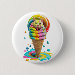 Cute Cat Ice Cream Cone kleurful Ronde Button 5,7 Cm