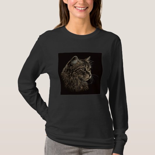Cute Cat Illustration Adorable Minimal Black Women T-shirt (Voorkant)