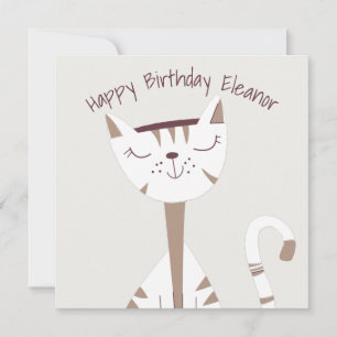 Cute Cat Illustration Name Happy Birthday card