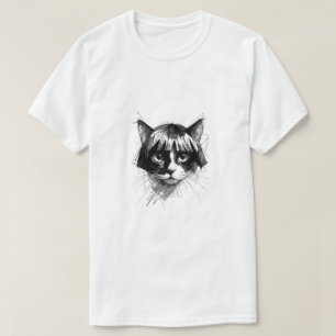Cute Cat in a Wig (Stijl 4) Fijne Kunst T-shirt