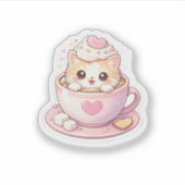 Cute Cat in Coffee Cup Kawaii Sticker (Voorkant)