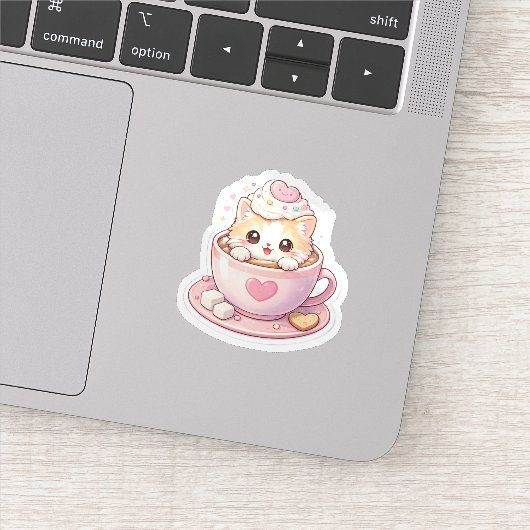 Cute Cat in Coffee Cup Kawaii Sticker (Detail)