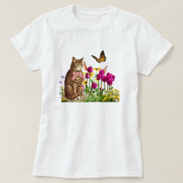 Cute Cat in de ventilatortuin met vlinder T-shirt