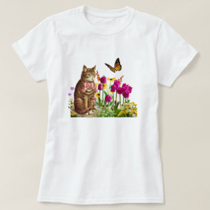 Cute Cat in de ventilatortuin met vlinder T-shirt