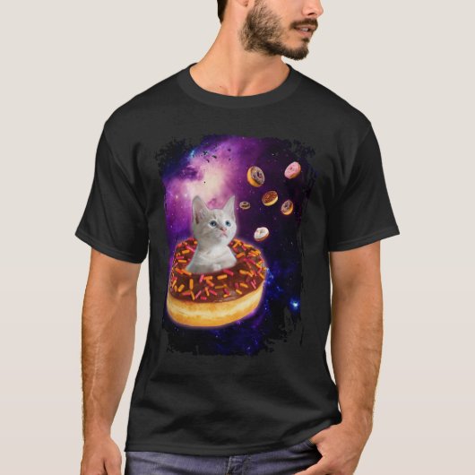 Cute Cat in Donut in Space T-shirt (Voorkant)