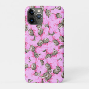 Cute Cat in een roze Pet Patroon Random iPhone 11 Pro Hoesje