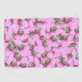 Cute Cat in een roze Pet Patroon Random Golfhanddoek (Horizontaal)
