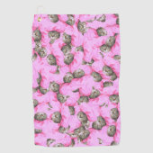 Cute Cat in een roze Pet Patroon Random Golfhanddoek (Voorkant)