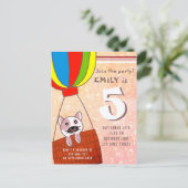 Cute Cat in Hot Air ballon Glitter Girl Birthday Uitnodiging Briefkaart (Staand voorkant)