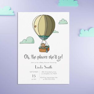 Cute Cat in Hot Air Ballon Neutraal Baby shower Kaart