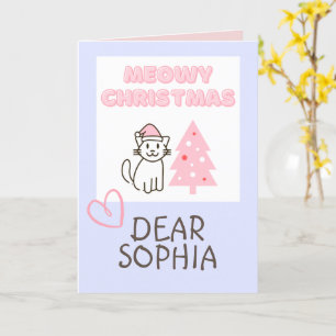 Cute Cat in Santa Hat&Tree Meowy-kerstpasta Kaart