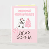 Cute Cat in Santa Hat&Tree Meowy-kerstpasta Kaart (Voorkant)