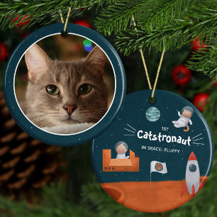 Cute Cat in Space Cats op Mars Fun Fotokerstmis Keramisch Ornament