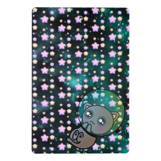 Cute Cat in Space Floating with Stars Mini Klembord (Achterkant)