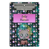 Cute Cat in Space Floating with Stars Mini Klembord (Voorkant)