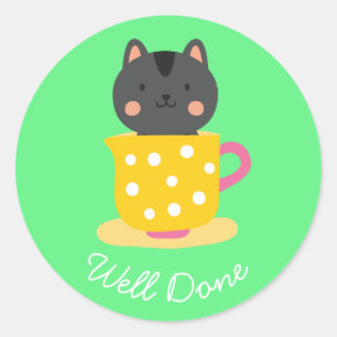 Cute cat in teacup goed gedaan lesgeven ronde sticker