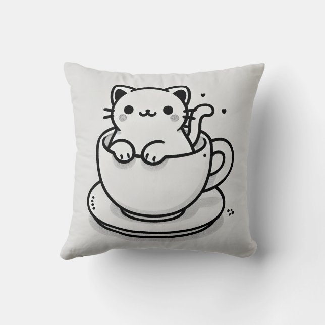 Cute Cat in Teacup Throw Pillow Kussen (Achterkant)