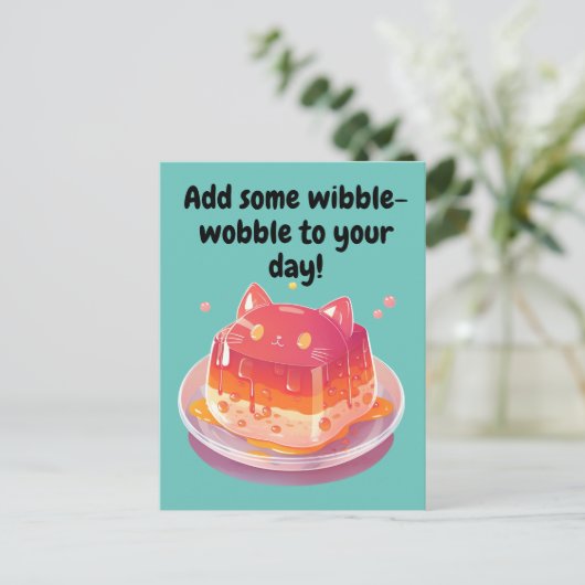 Cute Cat Jello voegt een beetje wibble-Wobble toe Briefkaart (Staand voorkant)