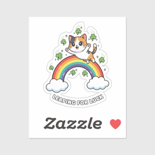 Cute Cat Jumping Over Rainbow Kawaii St Patrick  Sticker (Vel)