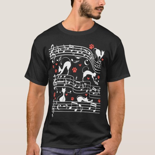 Cute Cat Kat die muziek speelt Clef Piano Musician T-shirt (Voorkant)