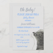 Cute Cat Kat Kitten Blue Baby boy douche Invitat Kaart (Voorkant / Achterkant)
