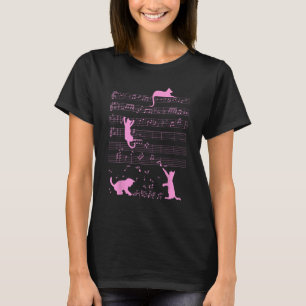 Cute Cat Kat Muziek afspelen Opmerking Roze Musici T-shirt