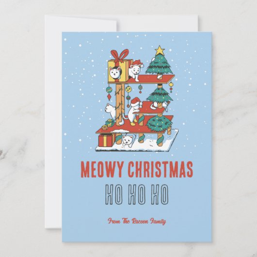Cute Cat Kat Tree Snow Winter Meowy Kerstmis Feestdagenkaart (Voorkant)