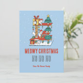 Cute Cat Kat Tree Snow Winter Meowy Kerstmis Feestdagenkaart (Staand voorkant)