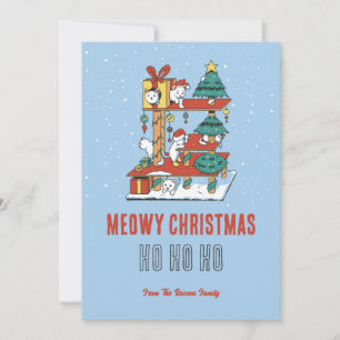 Cute Cat Kat Tree Snow Winter Meowy Kerstmis Feestdagenkaart