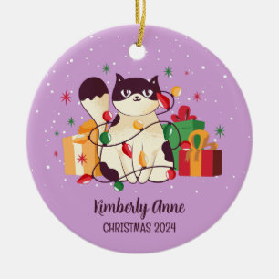 Cute Cat Kerstmis Kat Snowy Winter Holiday Keramisch Ornament